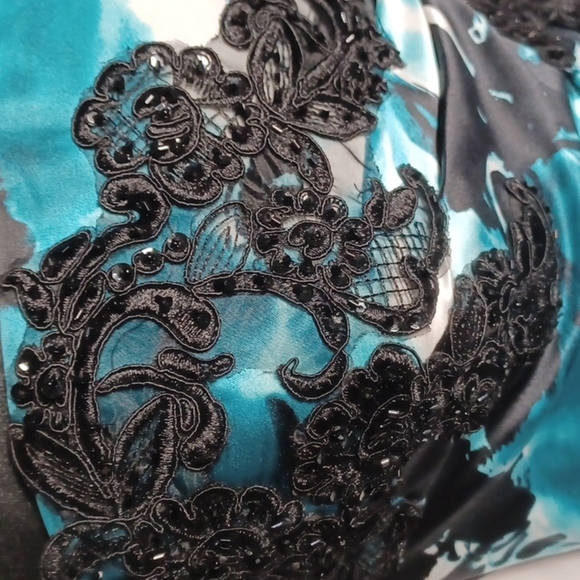 Jump Strapless Prom Homecoming Formal Blue Floral Beaded Long Maxi Dress - Picture 6 of 12